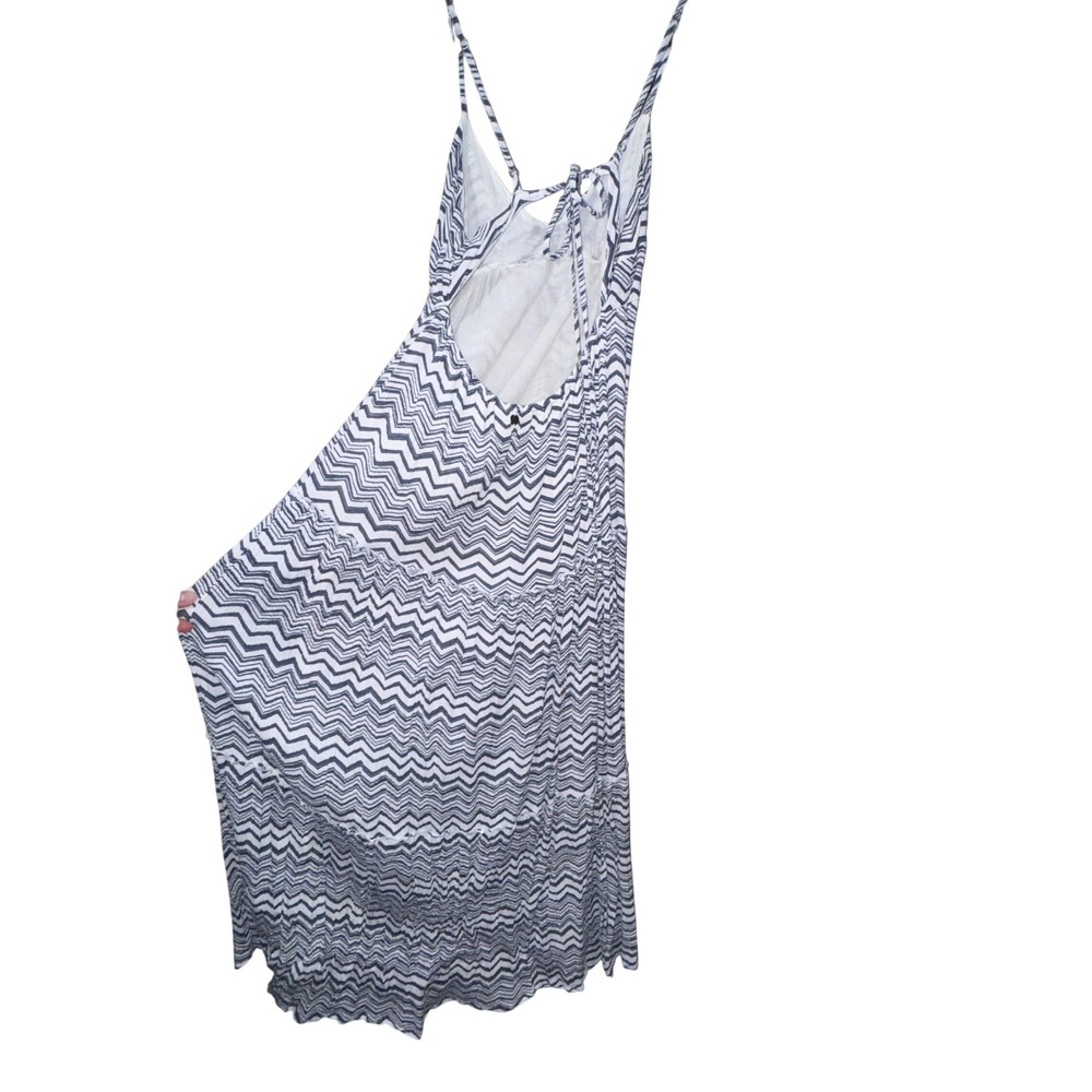 Billabong Sun Lovin Slate Blue Chevron Maxi Dress Empire Waist Spaghetti Strap L - Picture 12 of 16
